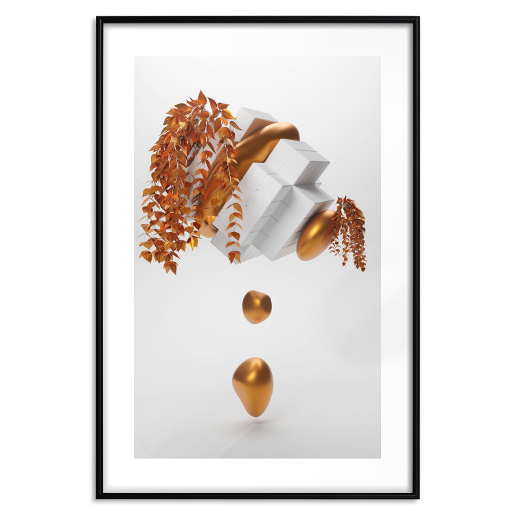Poster Copper and Plaster - abstract white composition with copper plants 126226 additionalImage 15