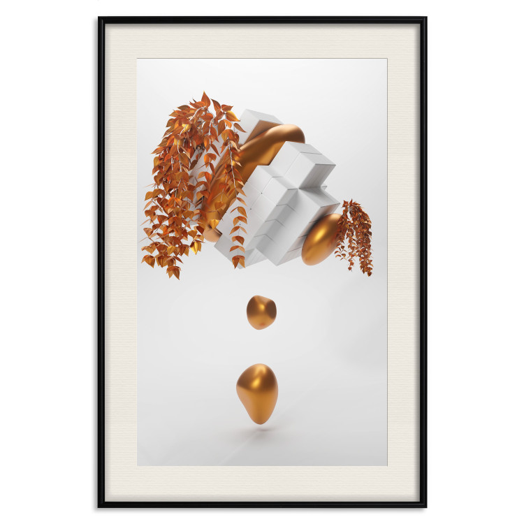 Poster Copper and Plaster - abstract white composition with copper plants 126226 additionalImage 18