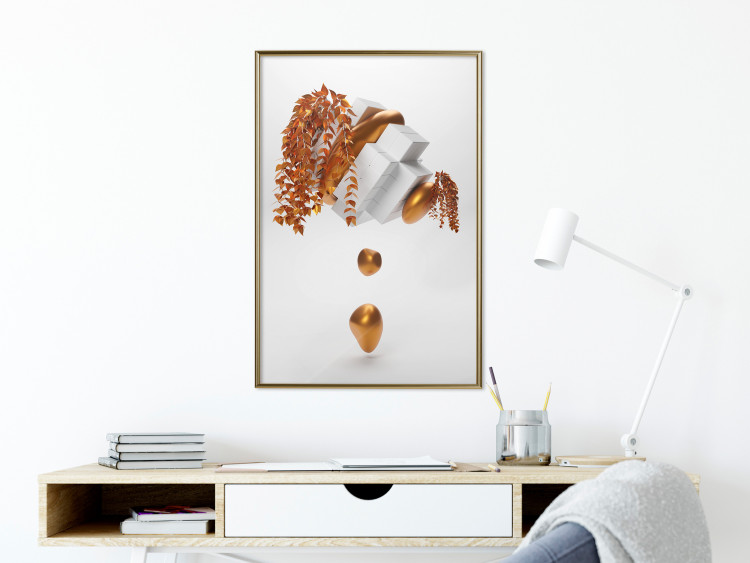 Poster Copper and Plaster - abstract white composition with copper plants 126226 additionalImage 9