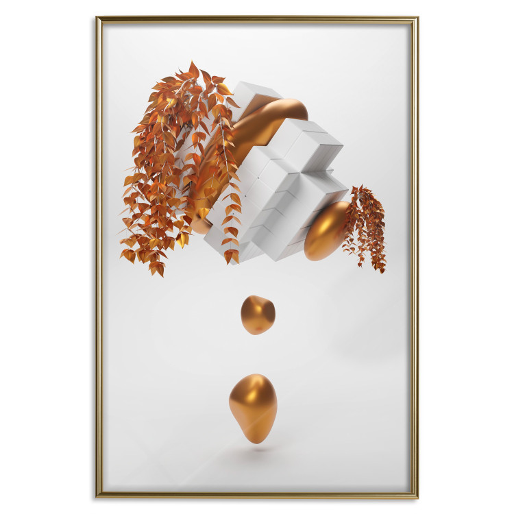 Poster Copper and Plaster - abstract white composition with copper plants 126226 additionalImage 16