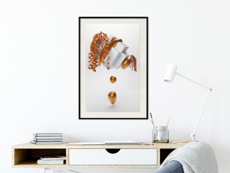 Poster Copper and Plaster - abstract white composition with copper plants 126226 additionalImage 22