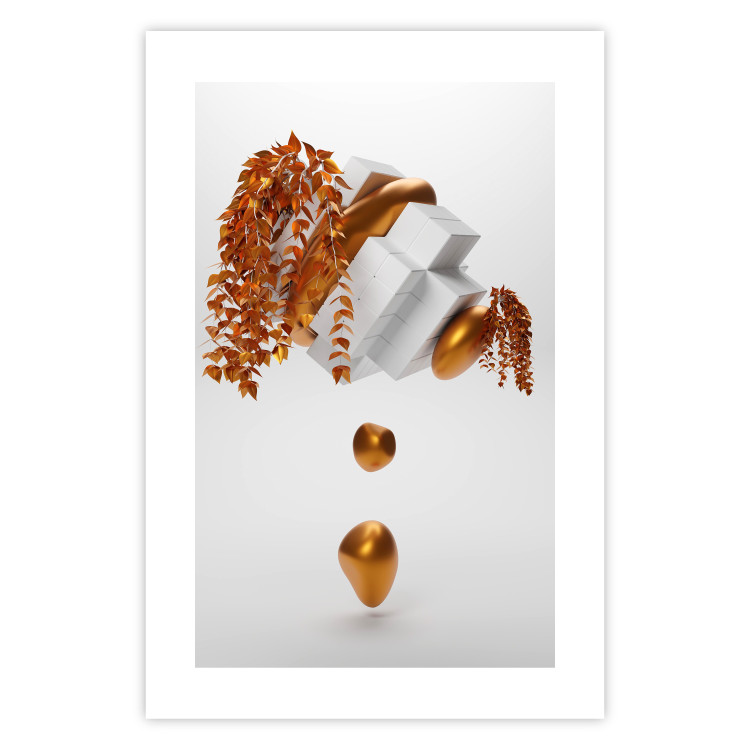 Poster Copper and Plaster - abstract white composition with copper plants 126226 additionalImage 25