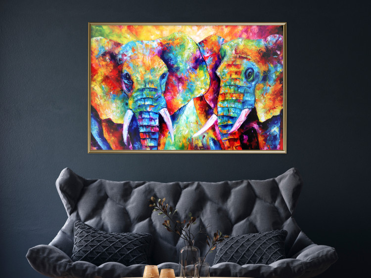 Wall Poster Elephant Pair - abstract animals on a colorful background in a watercolor style 127326 additionalImage 10