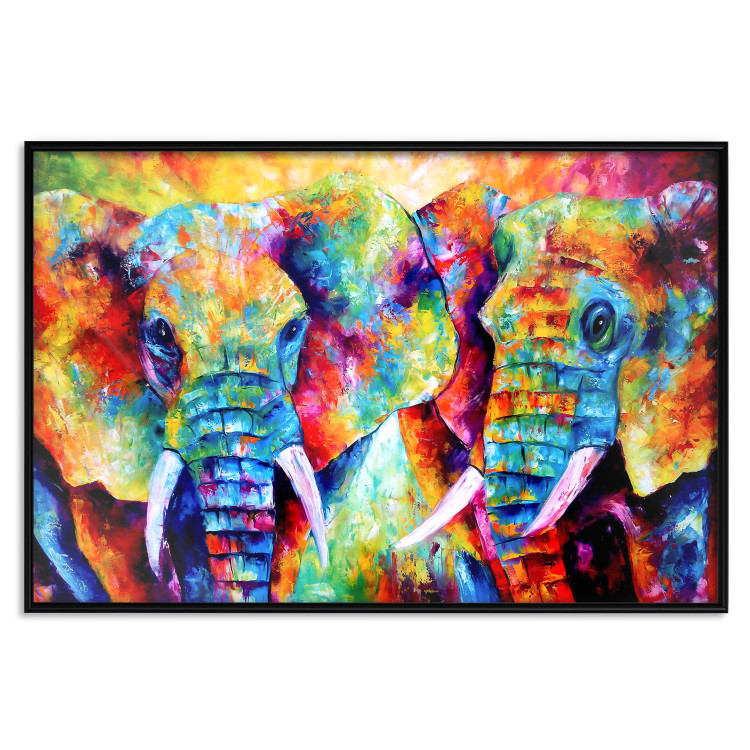 Wall Poster Elephant Pair - abstract animals on a colorful background in a watercolor style 127326 additionalImage 18
