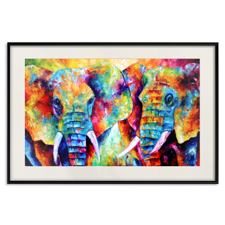 Wall Poster Elephant Pair - abstract animals on a colorful background in a watercolor style 127326 additionalImage 19