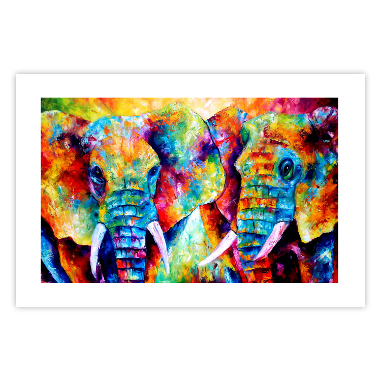 Wall Poster Elephant Pair - abstract animals on a colorful background in a watercolor style 127326 additionalImage 25