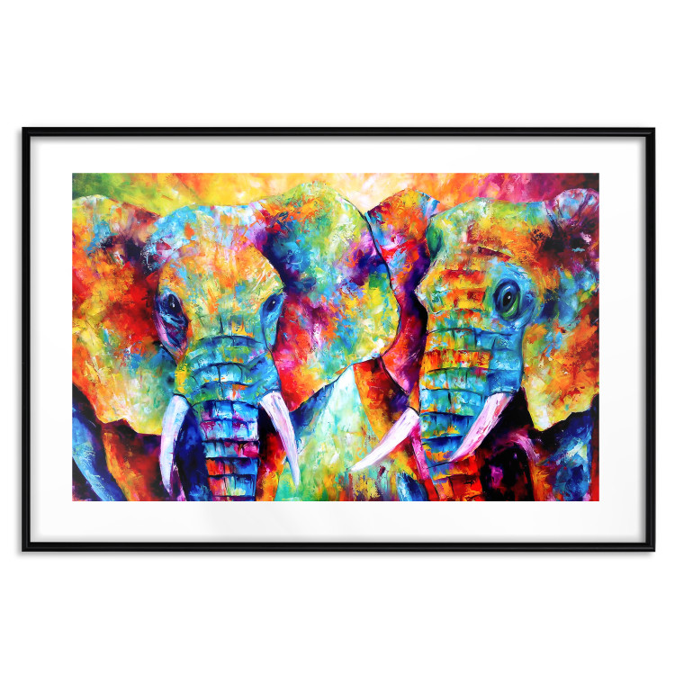 Wall Poster Elephant Pair - abstract animals on a colorful background in a watercolor style 127326 additionalImage 15