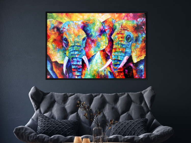 Wall Poster Elephant Pair - abstract animals on a colorful background in a watercolor style 127326 additionalImage 9