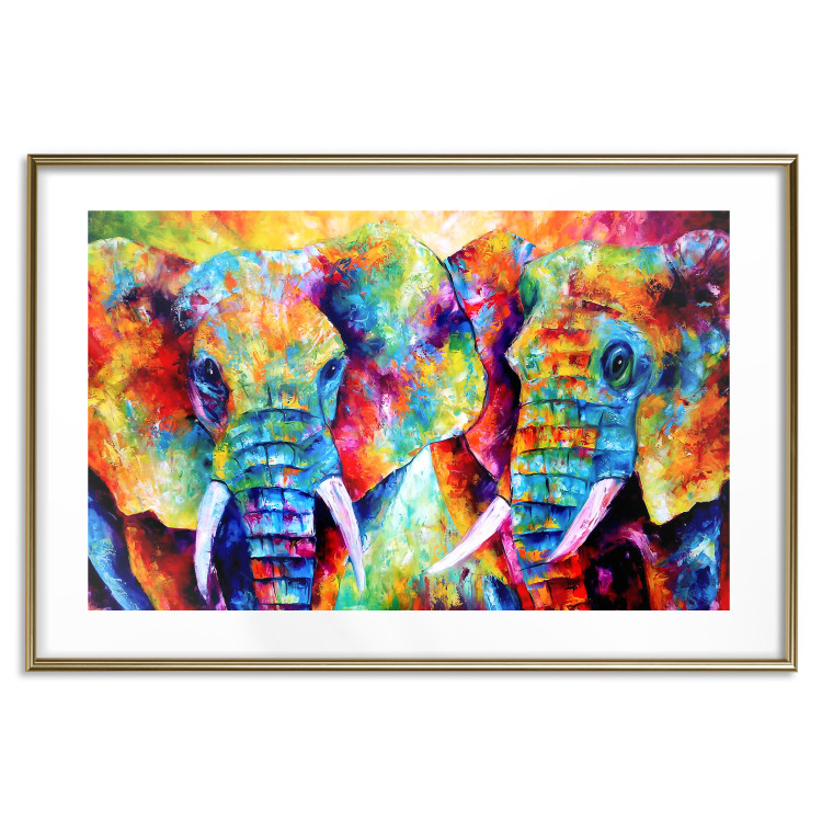 Wall Poster Elephant Pair - abstract animals on a colorful background in a watercolor style 127326 additionalImage 16