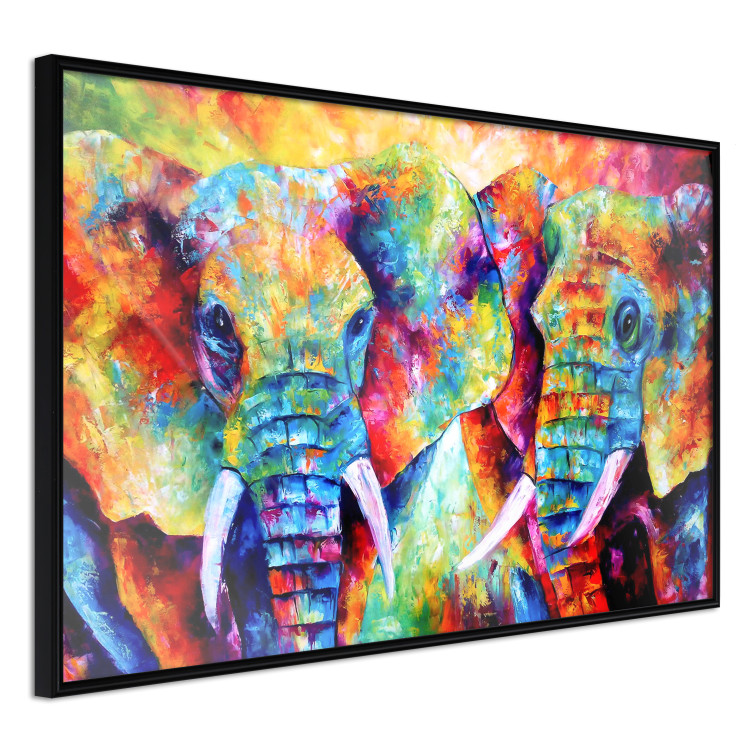 Wall Poster Elephant Pair - abstract animals on a colorful background in a watercolor style 127326 additionalImage 2