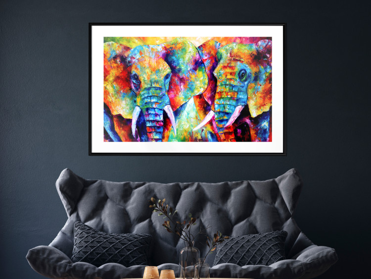 Wall Poster Elephant Pair - abstract animals on a colorful background in a watercolor style 127326 additionalImage 23
