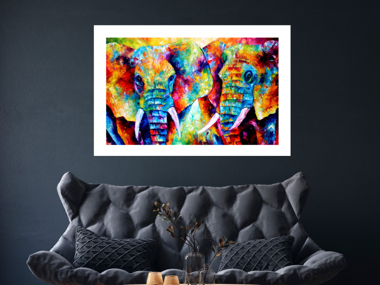 Wall Poster Elephant Pair - abstract animals on a colorful background in a watercolor style 127326 additionalImage 7