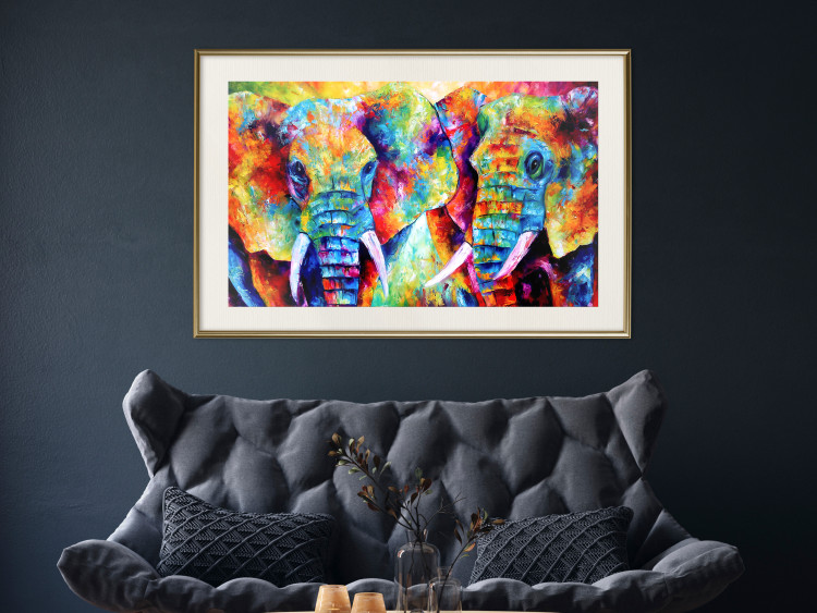 Wall Poster Elephant Pair - abstract animals on a colorful background in a watercolor style 127326 additionalImage 22