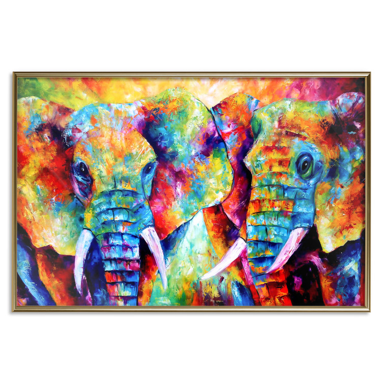 Wall Poster Elephant Pair - abstract animals on a colorful background in a watercolor style 127326 additionalImage 17