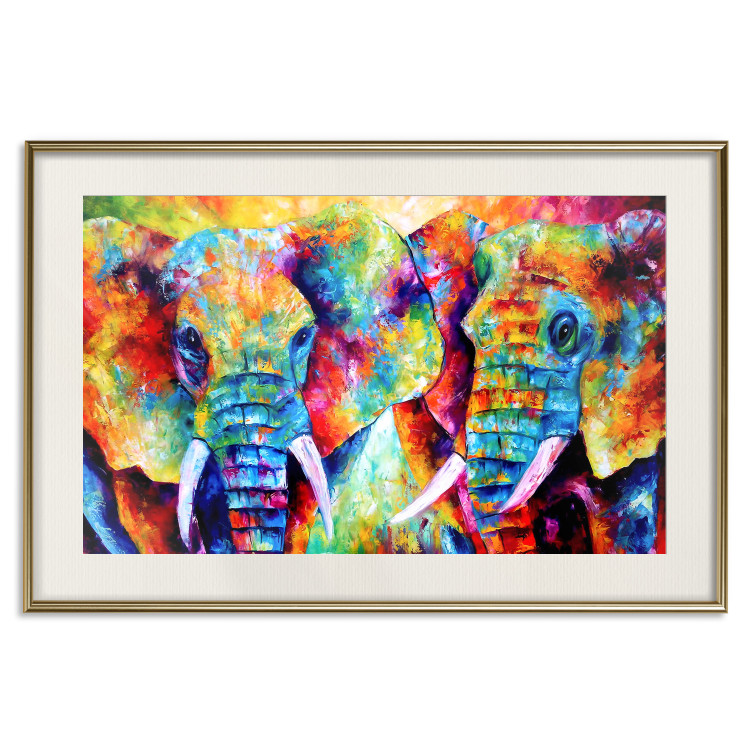 Wall Poster Elephant Pair - abstract animals on a colorful background in a watercolor style 127326 additionalImage 20