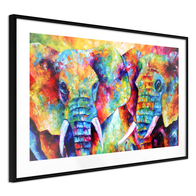 Wall Poster Elephant Pair - abstract animals on a colorful background in a watercolor style 127326 additionalImage 12