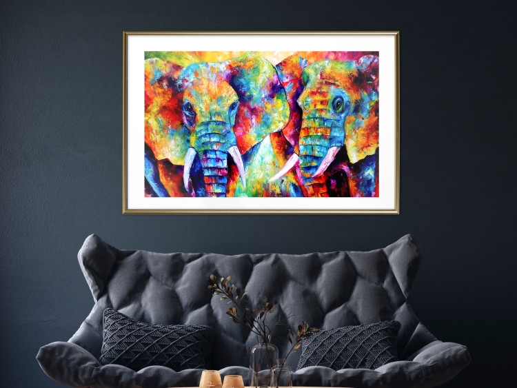 Wall Poster Elephant Pair - abstract animals on a colorful background in a watercolor style 127326 additionalImage 15