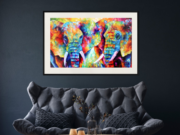 Wall Poster Elephant Pair - abstract animals on a colorful background in a watercolor style 127326 additionalImage 24
