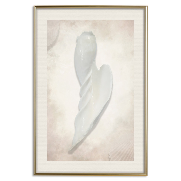 Poster Another Tide - maritime composition of a white seashell on a sand background 127526 additionalImage 27