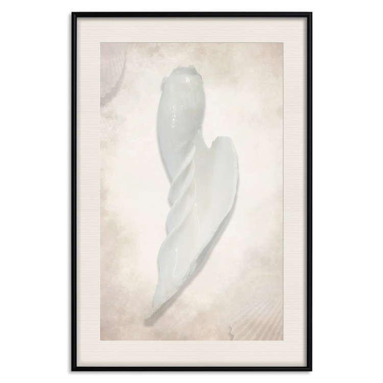Poster Another Tide - maritime composition of a white seashell on a sand background 127526 additionalImage 26