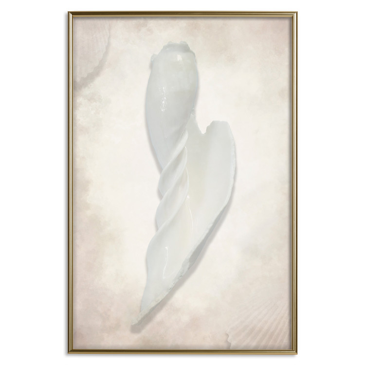 Poster Another Tide - maritime composition of a white seashell on a sand background 127526 additionalImage 17