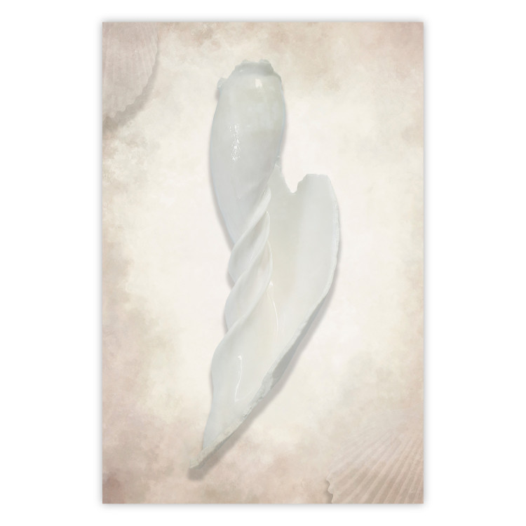 Poster Another Tide - maritime composition of a white seashell on a sand background 127526