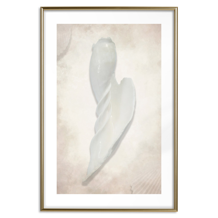 Poster Another Tide - maritime composition of a white seashell on a sand background 127526 additionalImage 20