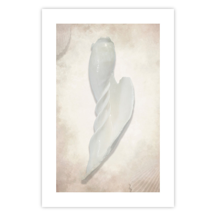 Poster Another Tide - maritime composition of a white seashell on a sand background 127526 additionalImage 18