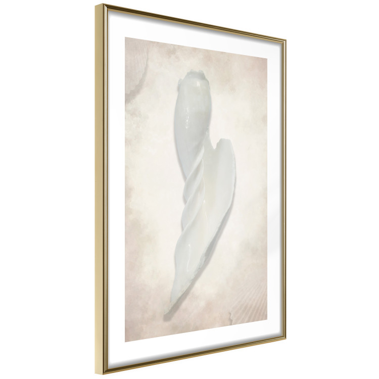 Poster Another Tide - maritime composition of a white seashell on a sand background 127526 additionalImage 9