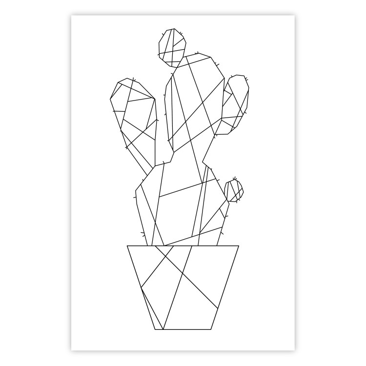 Wall Poster Cactus Sketch - line art of plant with geometric figures on white background 128026