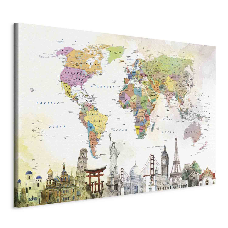 Canvas Art Print Wonders of the World (1-part) wide - creative colorful world map 128426 additionalImage 2