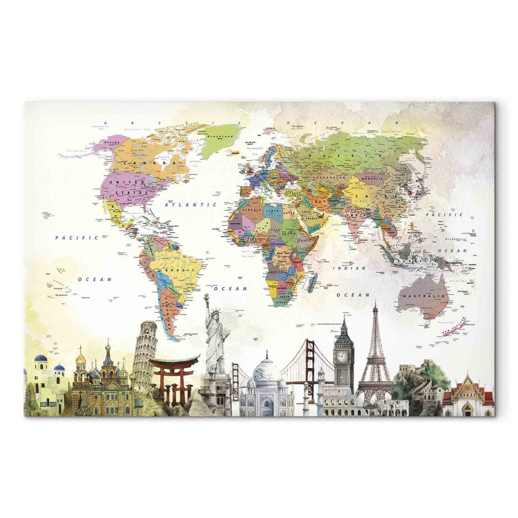 Canvas Art Print Wonders of the World (1-part) wide - creative colorful world map 128426 additionalImage 7