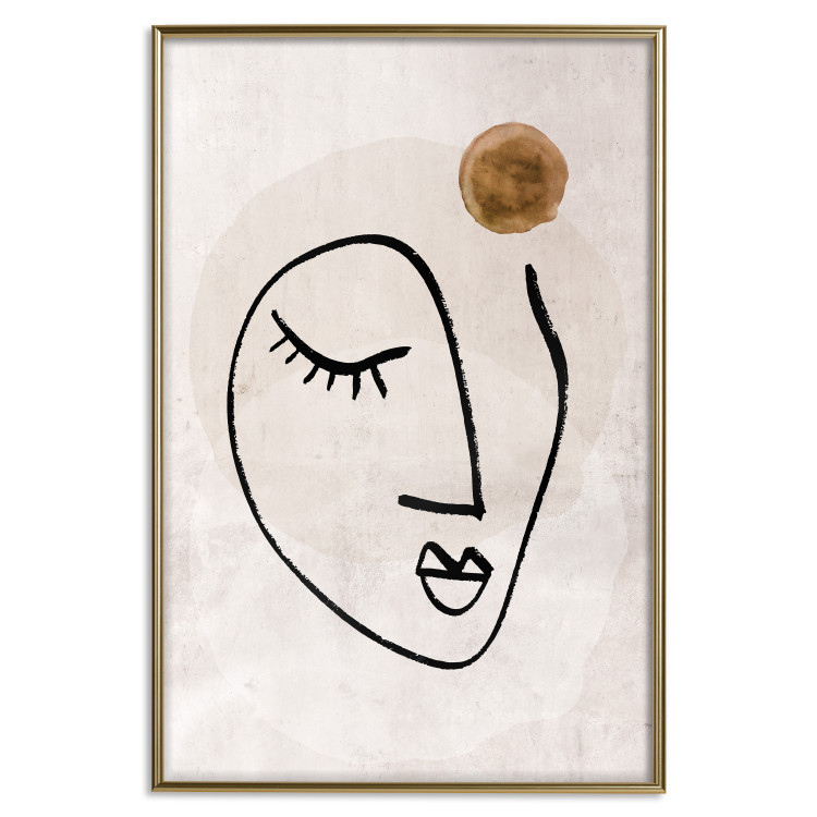 Wall Poster Romantic Thought - abstract black line art of a face on a beige background 130826 additionalImage 25