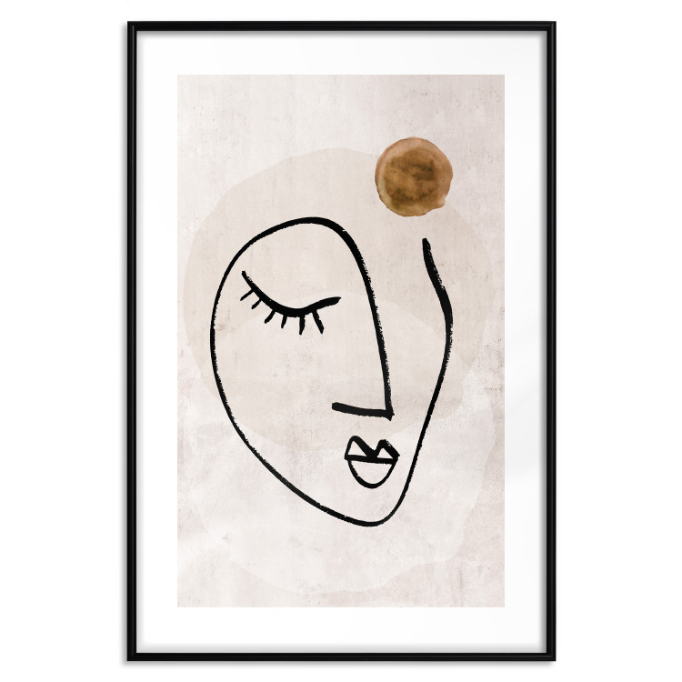 Wall Poster Romantic Thought - abstract black line art of a face on a beige background 130826 additionalImage 22