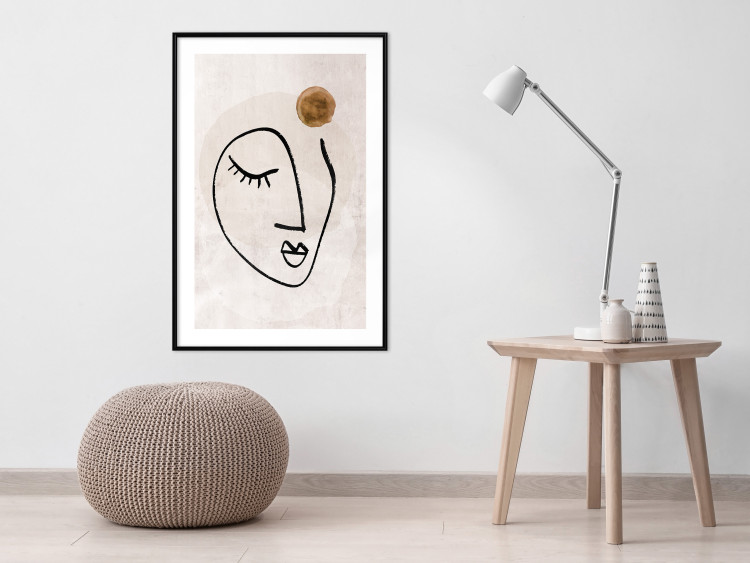Wall Poster Romantic Thought - abstract black line art of a face on a beige background 130826 additionalImage 20