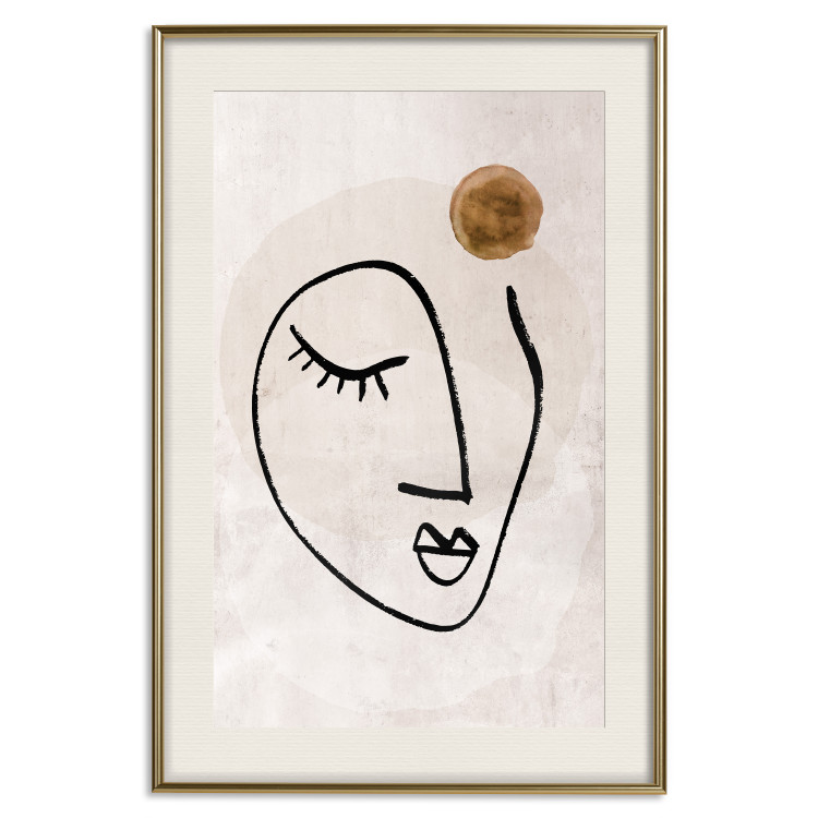 Wall Poster Romantic Thought - abstract black line art of a face on a beige background 130826 additionalImage 21