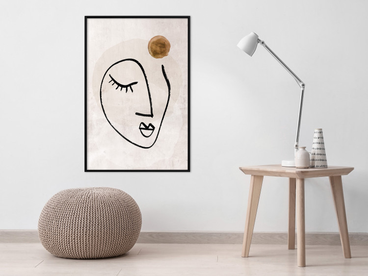 Wall Poster Romantic Thought - abstract black line art of a face on a beige background 130826 additionalImage 12