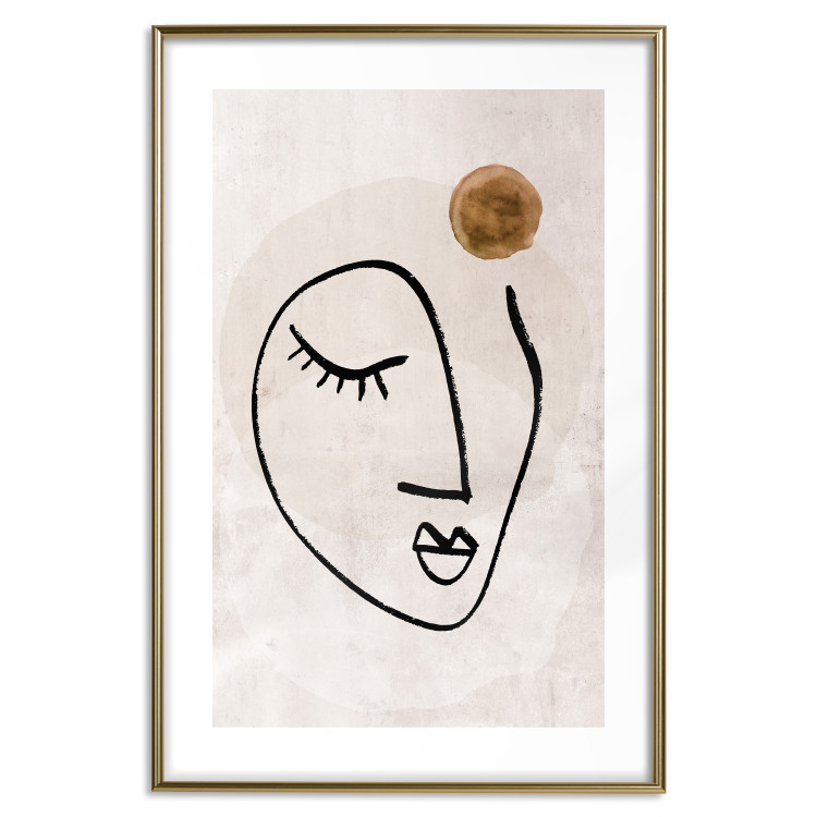 Wall Poster Romantic Thought - abstract black line art of a face on a beige background 130826 additionalImage 27