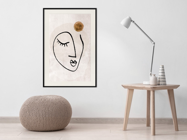 Wall Poster Romantic Thought - abstract black line art of a face on a beige background 130826 additionalImage 18