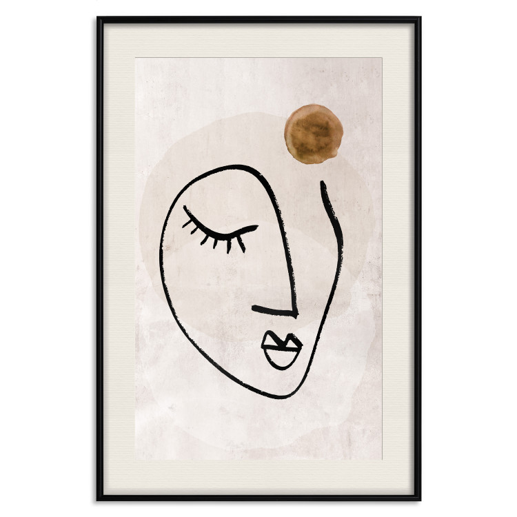 Wall Poster Romantic Thought - abstract black line art of a face on a beige background 130826 additionalImage 23