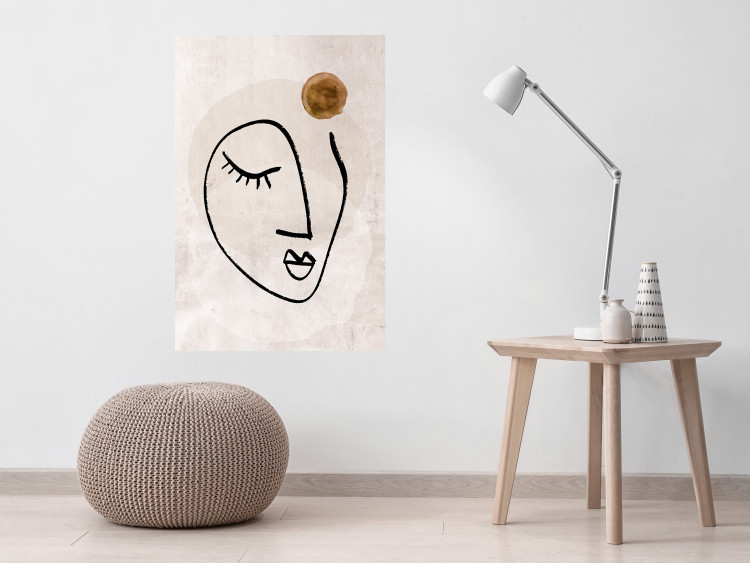 Wall Poster Romantic Thought - abstract black line art of a face on a beige background 130826 additionalImage 11