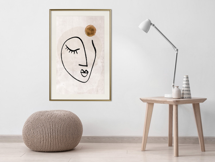 Wall Poster Romantic Thought - abstract black line art of a face on a beige background 130826 additionalImage 19