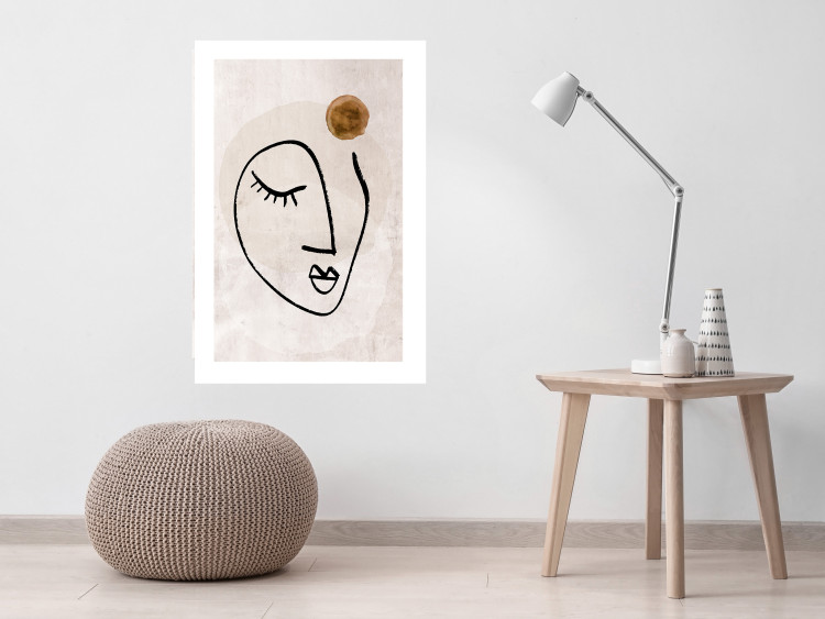 Wall Poster Romantic Thought - abstract black line art of a face on a beige background 130826 additionalImage 9