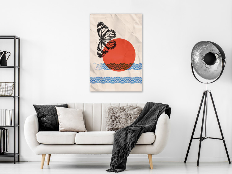Canvas Art Print Sea sunrise with butterfly - abstract on background imitating paper 131626 additionalImage 3