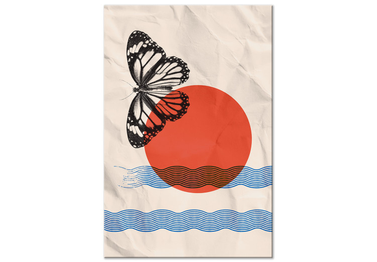 Canvas Art Print Sea sunrise with butterfly - abstract on background imitating paper 131626
