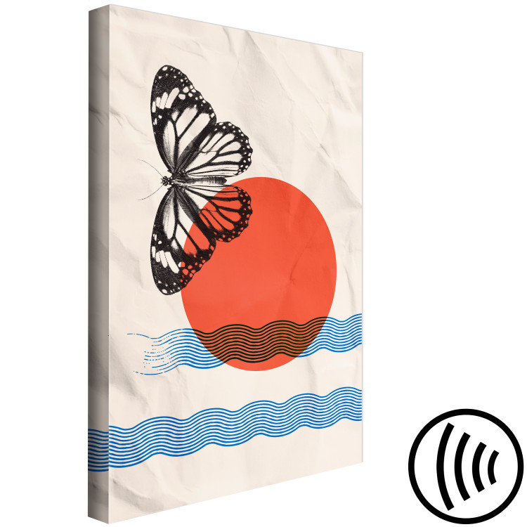 Canvas Art Print Sea sunrise with butterfly - abstract on background imitating paper 131626 additionalImage 6