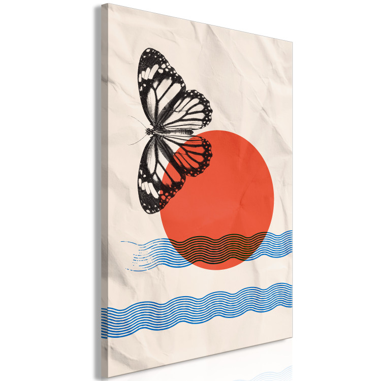 Canvas Art Print Sea sunrise with butterfly - abstract on background imitating paper 131626 additionalImage 2
