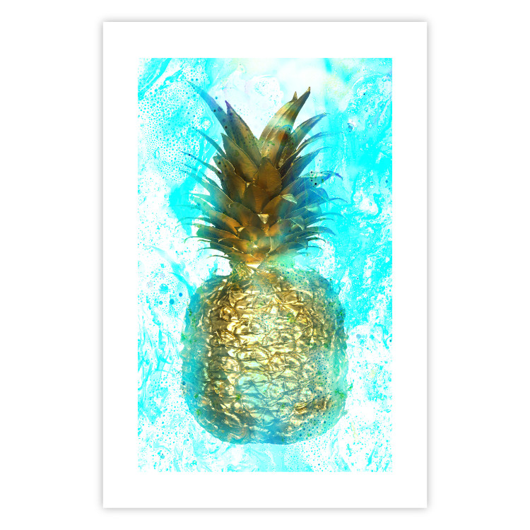 Poster Precious Fruit - tropical pineapple in golden color on a blue background 131826 additionalImage 19