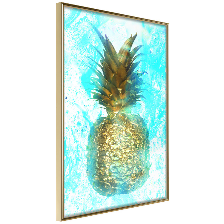 Poster Precious Fruit - tropical pineapple in golden color on a blue background 131826 additionalImage 12