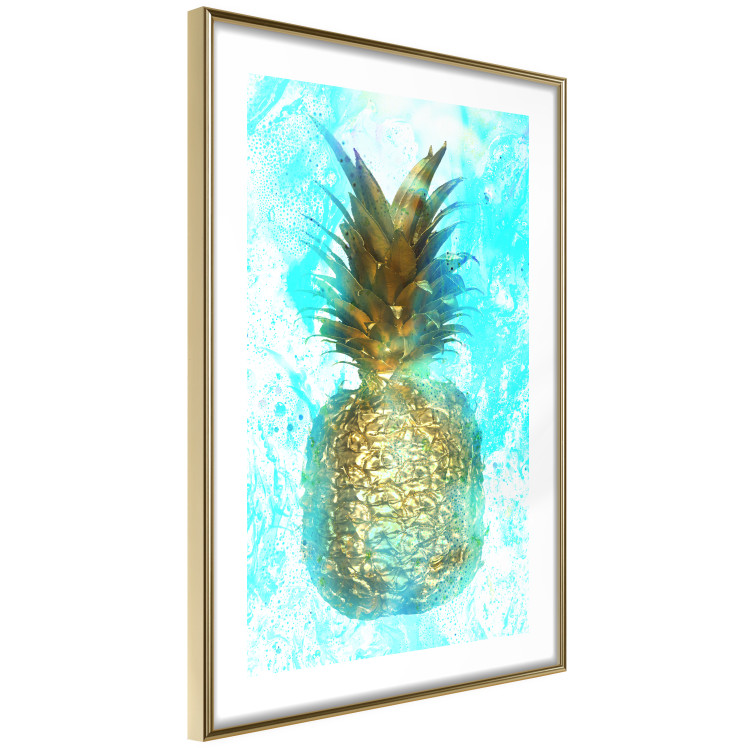 Poster Precious Fruit - tropical pineapple in golden color on a blue background 131826 additionalImage 7